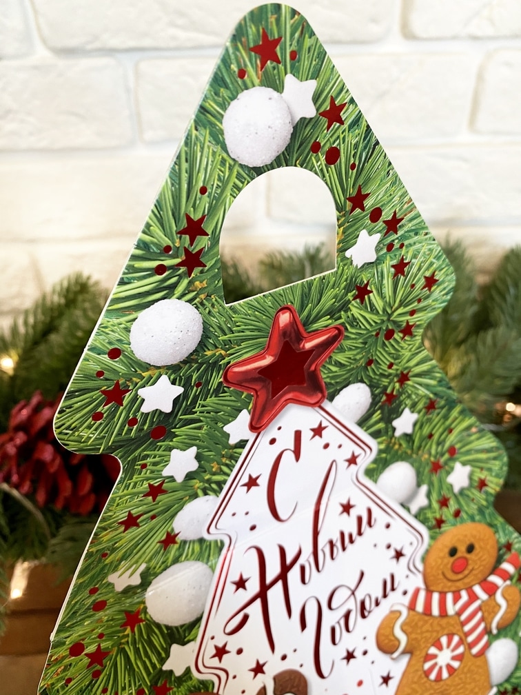 Коробка новогодняя подарочная Ёлка с пряниками, 157х95х225 (+140) мм (коробка-елочка) — изображение 6